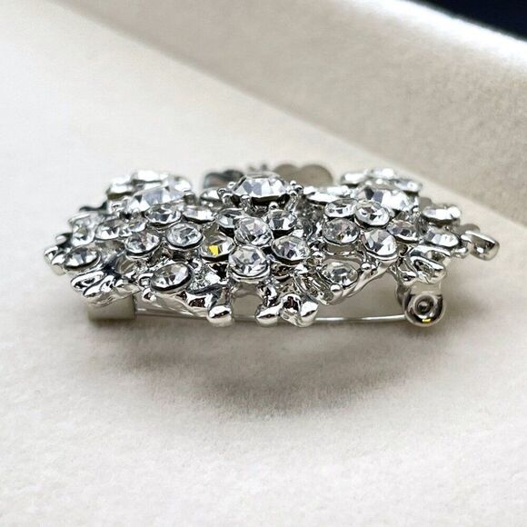 Silver with White Diamond Crystal Blooming Tree Pin Back Brooch - Picture 6 of 9